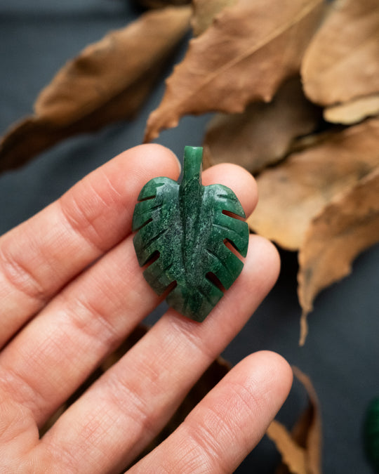 African Jade Hand Carved Monstera Leaf / Cheese Plant Necklace