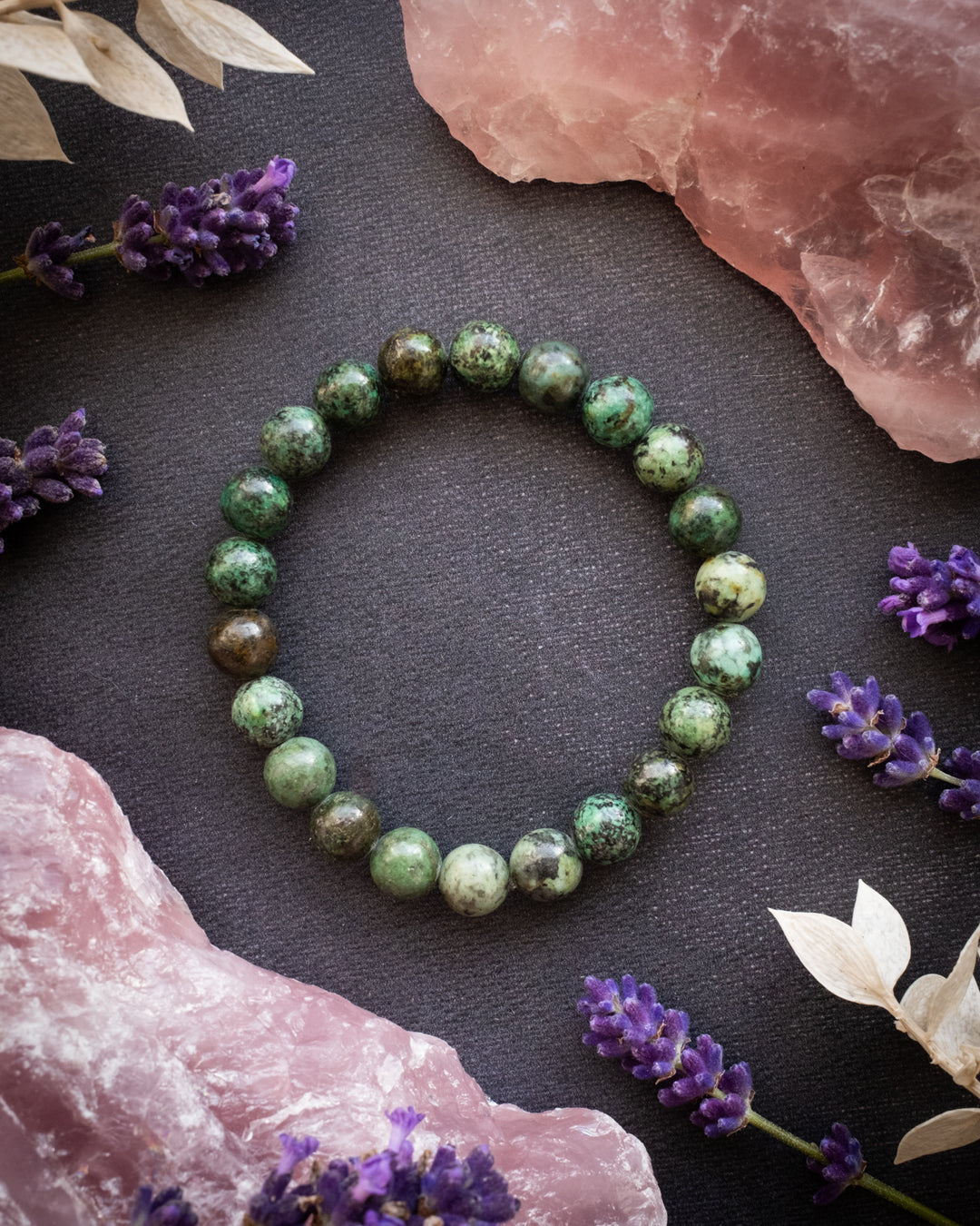 African Turquoise Round Bead Bracelet 8mm - The Healing Pear