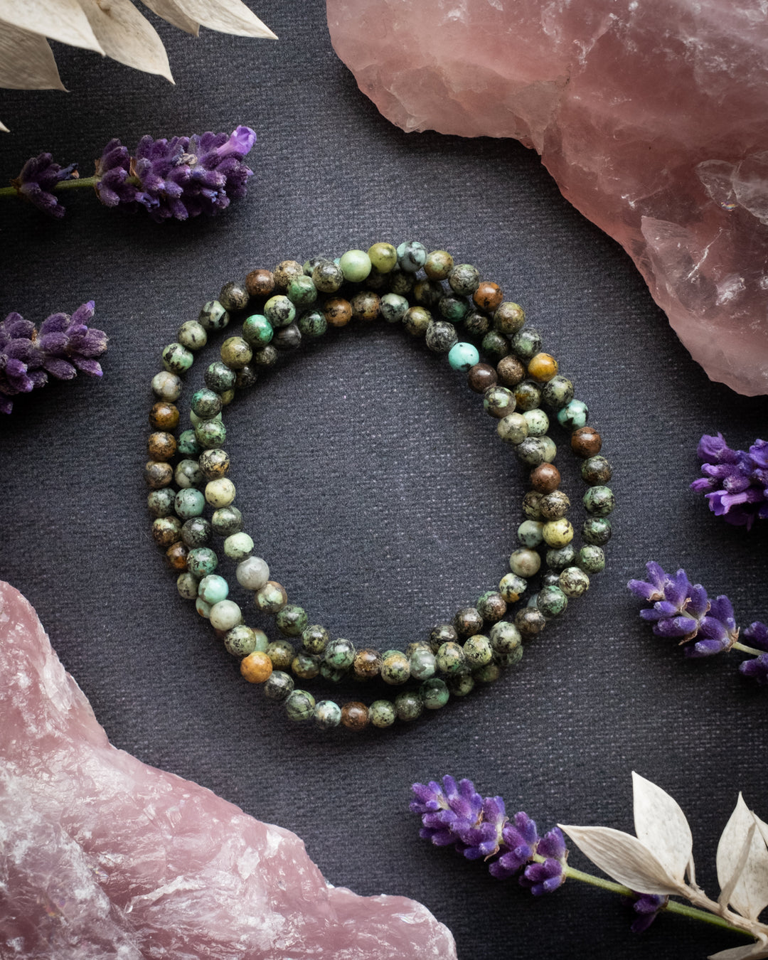 African Turquoise Round Bead Bracelet 4mm - The Healing Pear