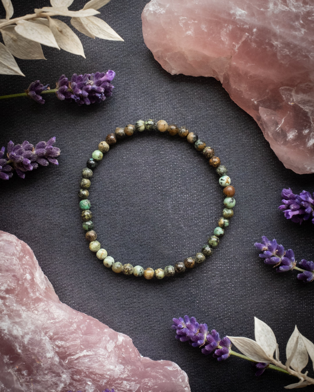 African Turquoise Round Bead Bracelet 4mm - The Healing Pear