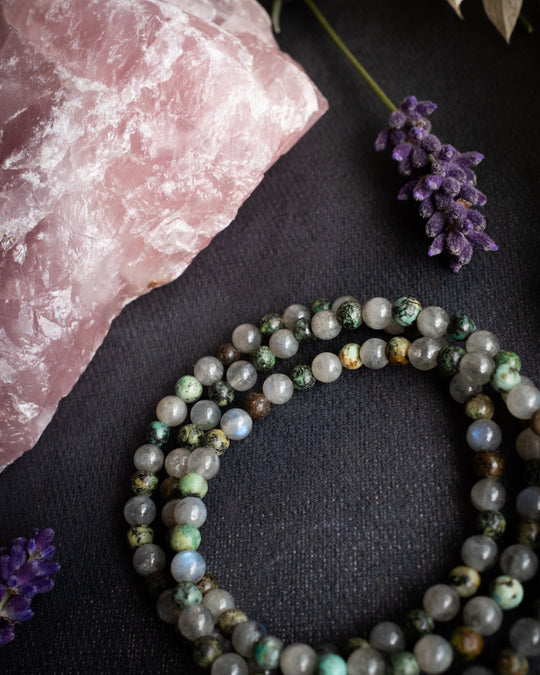 Labradorite & African Turquoise Round Bead Bracelet 4mm - The Healing Pear