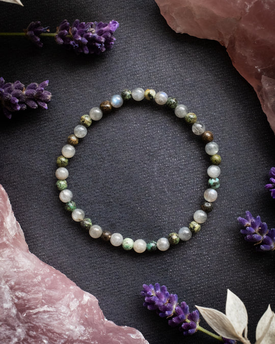 Labradorite & African Turquoise Round Bead Bracelet 4mm - The Healing Pear