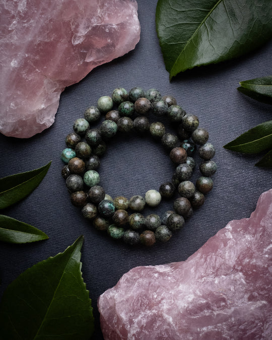 African Turquoise Round Bead Bracelet 8mm