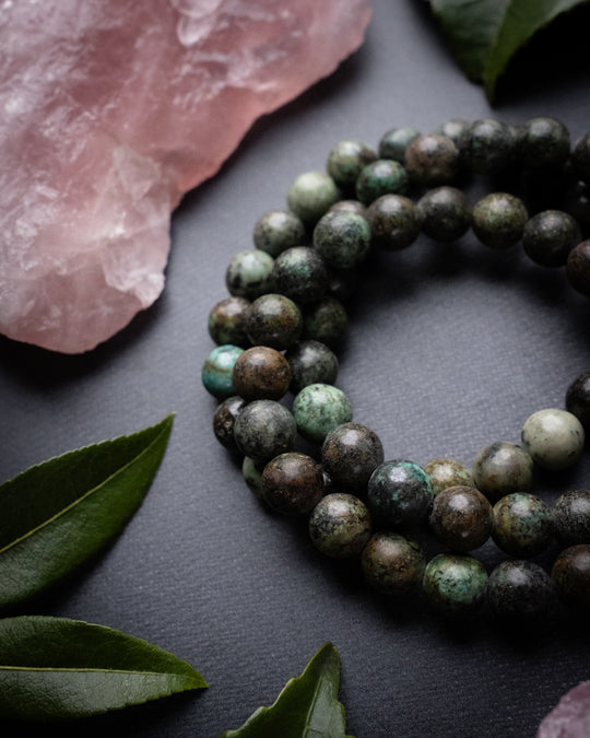 African Turquoise Round Bead Bracelet 8mm