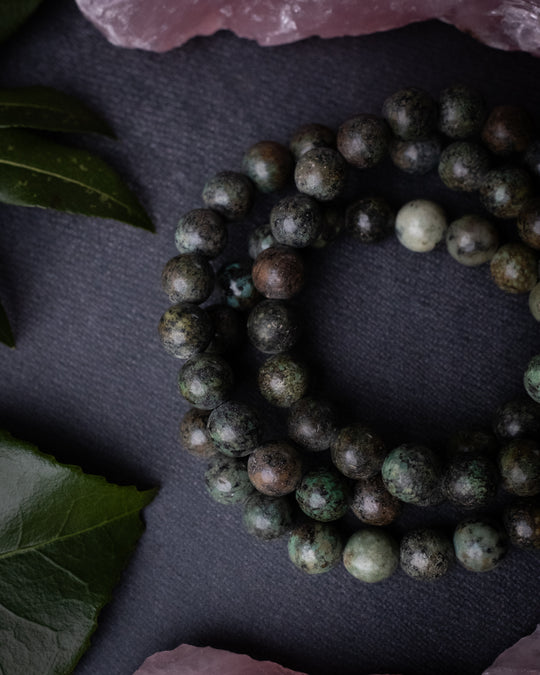 African Turquoise Round Bead Bracelet 8mm