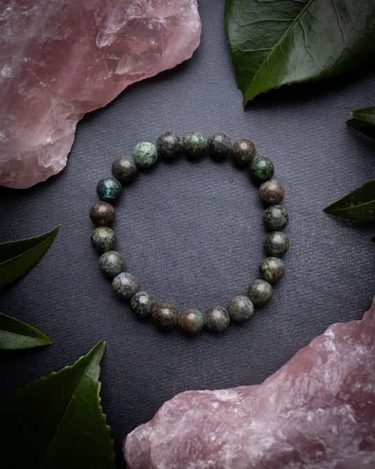 African Turquoise Round Bead Bracelet 8mm