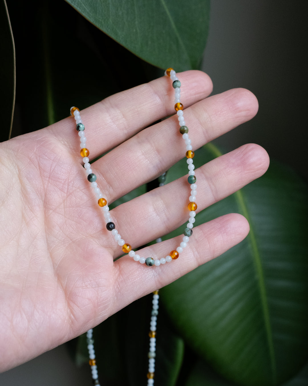 Baltic Amber, African Turquoise &amp; Amazonite Beaded Satellite Necklace - The Healing Pear