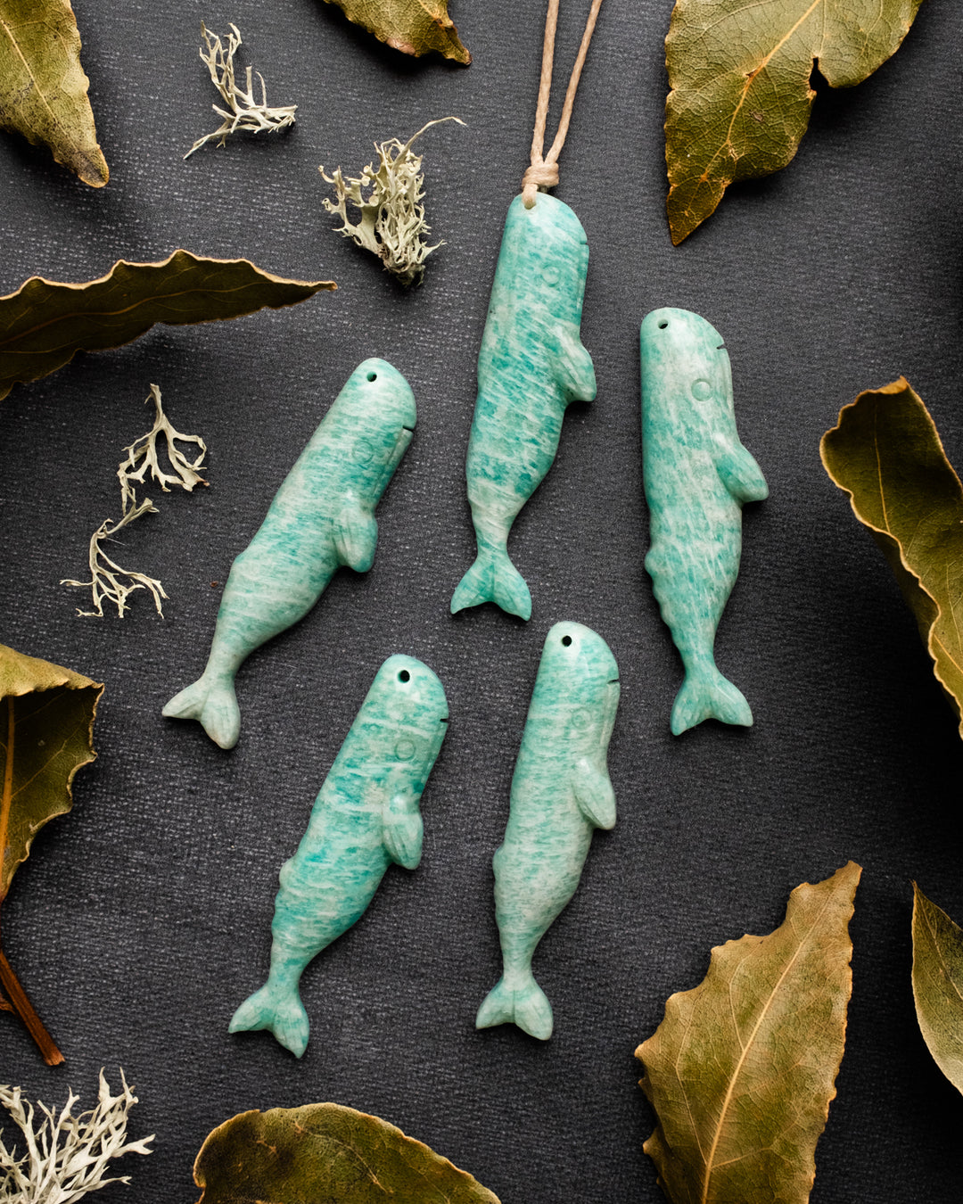Amazonite Hand Carved Sperm Whale Necklace - The Healing Pear
