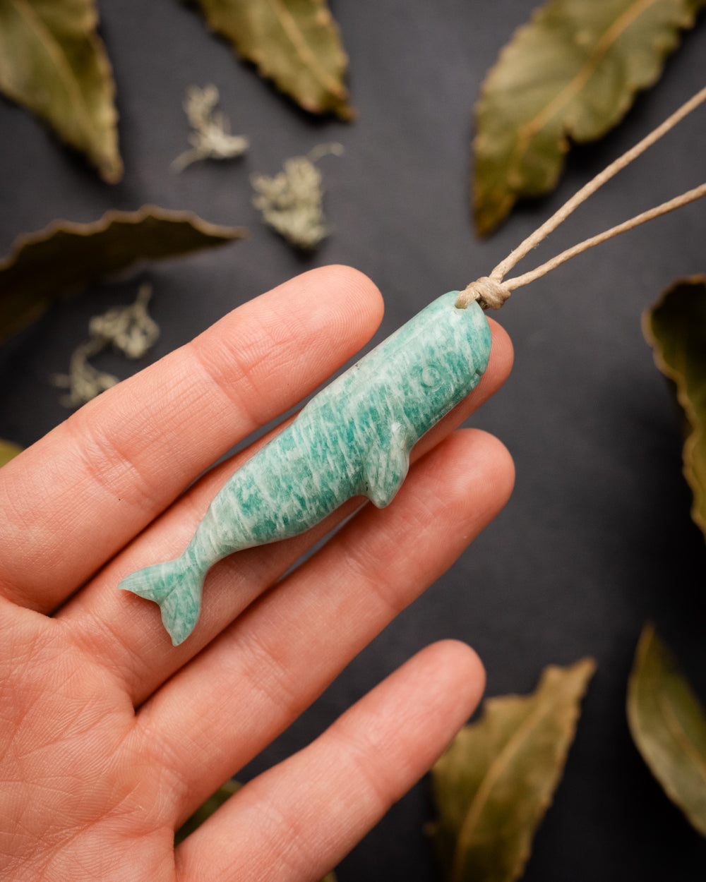 Amazonite Hand Carved Sperm Whale Necklace