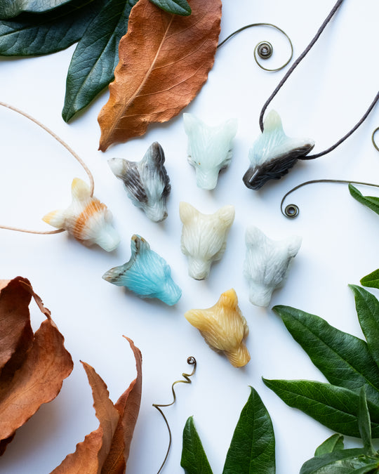 Small Amazonite Hand Carved Wolf Necklace