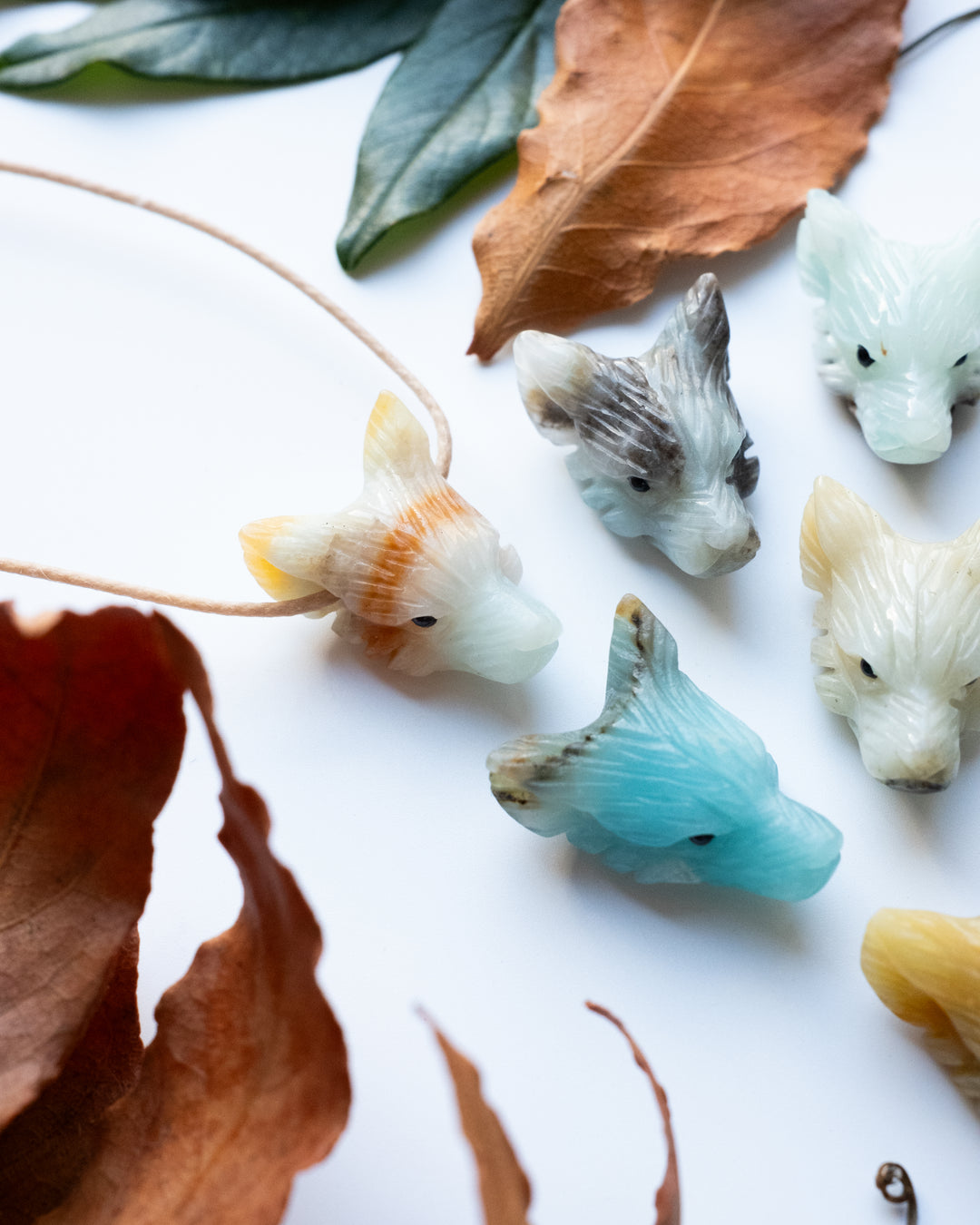 Small Amazonite Hand Carved Wolf Necklace