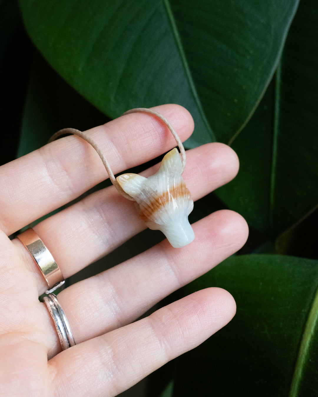 Small Amazonite Hand Carved Wolf Necklace