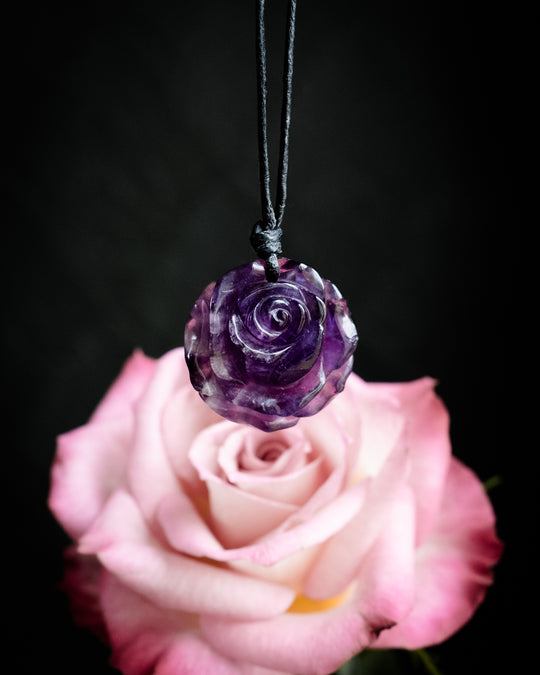 Amethyst Hand Carved Rose Necklace