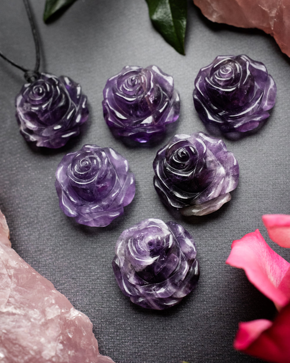 Amethyst Hand Carved Rose Necklace