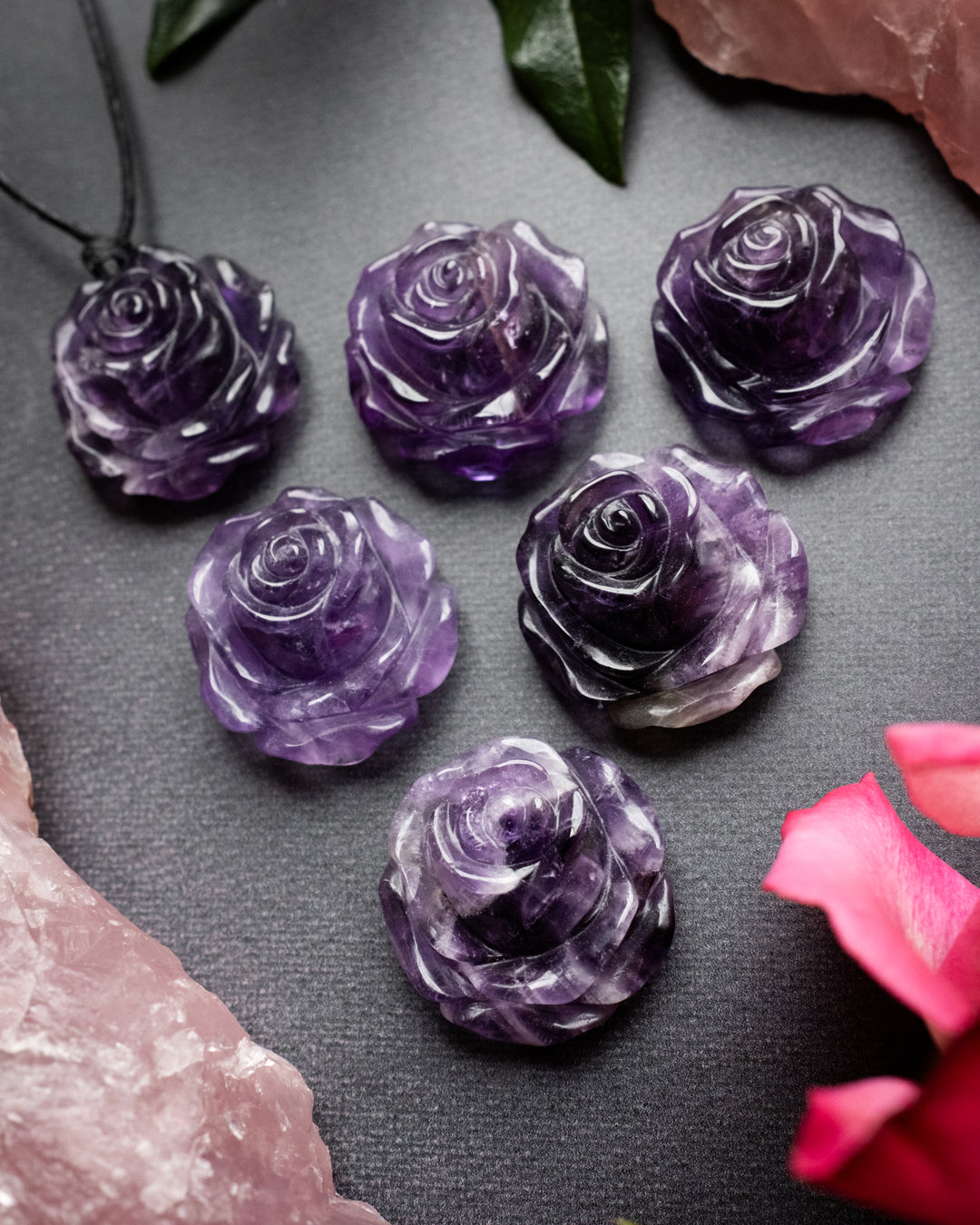 Amethyst Hand Carved Rose Necklace