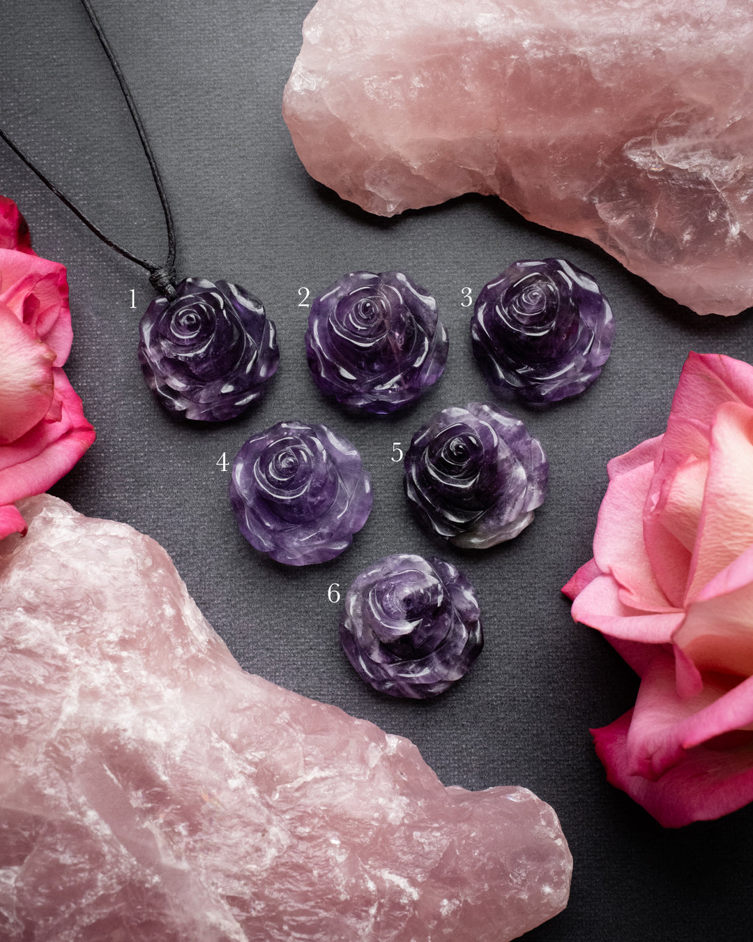 Amethyst Hand Carved Rose Necklace