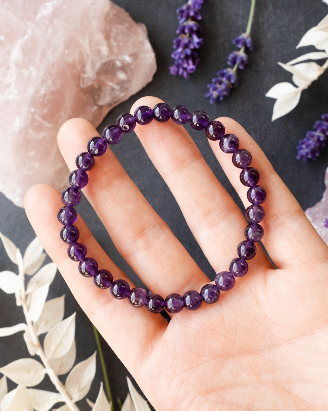 Amethyst Round Bead Bracelet 6mm - The Healing Pear