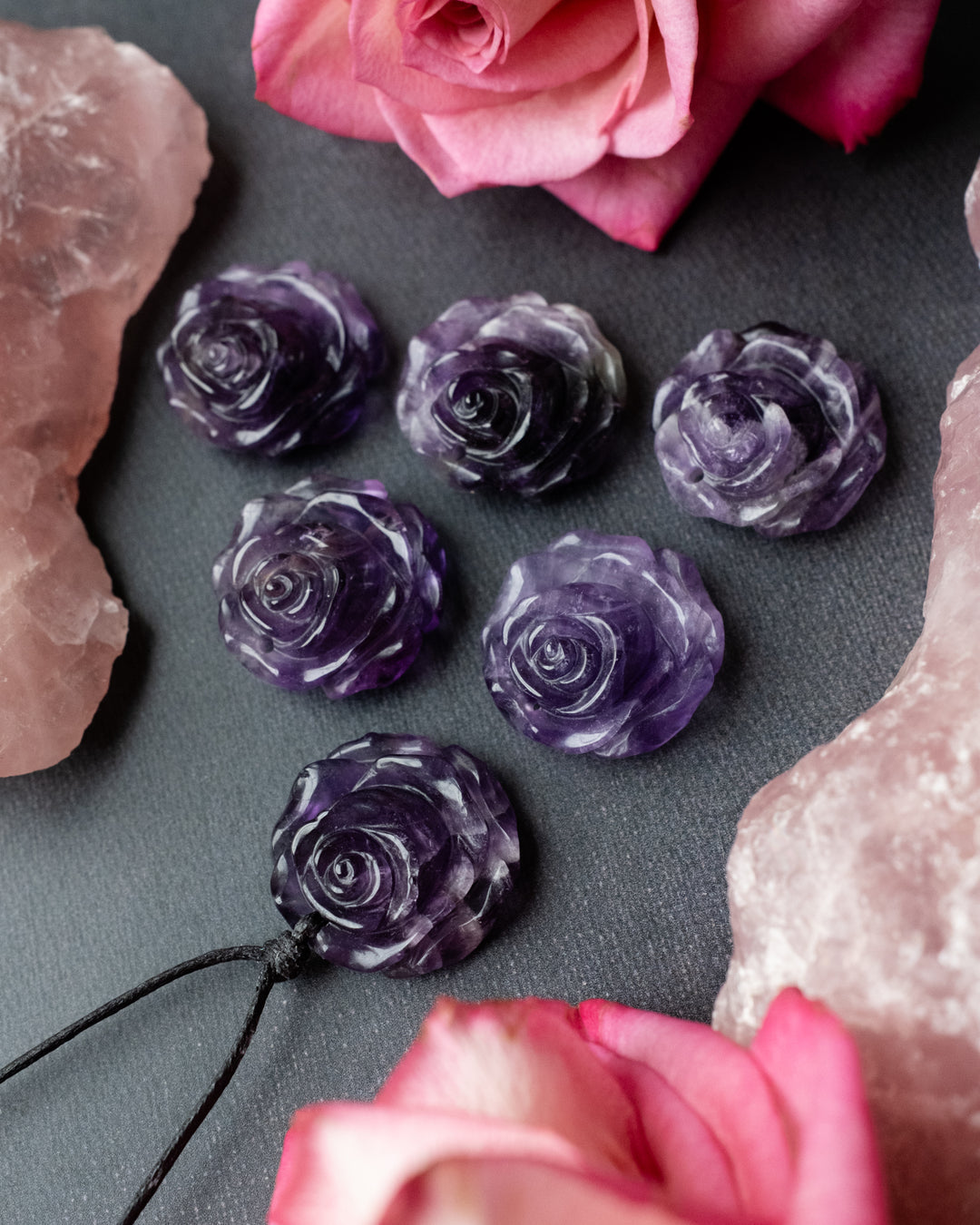 Amethyst Hand Carved Rose Necklace