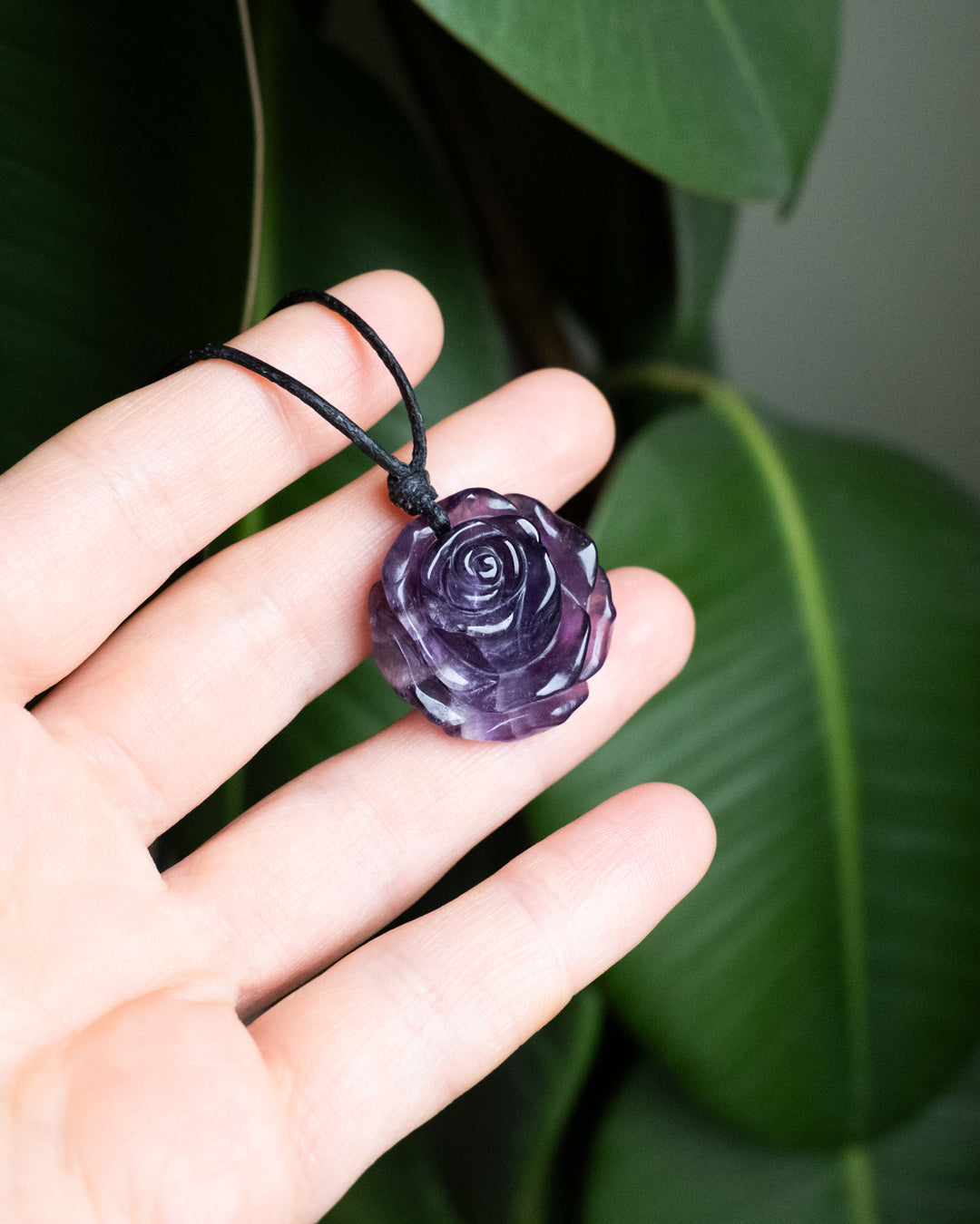Amethyst Hand Carved Rose Necklace