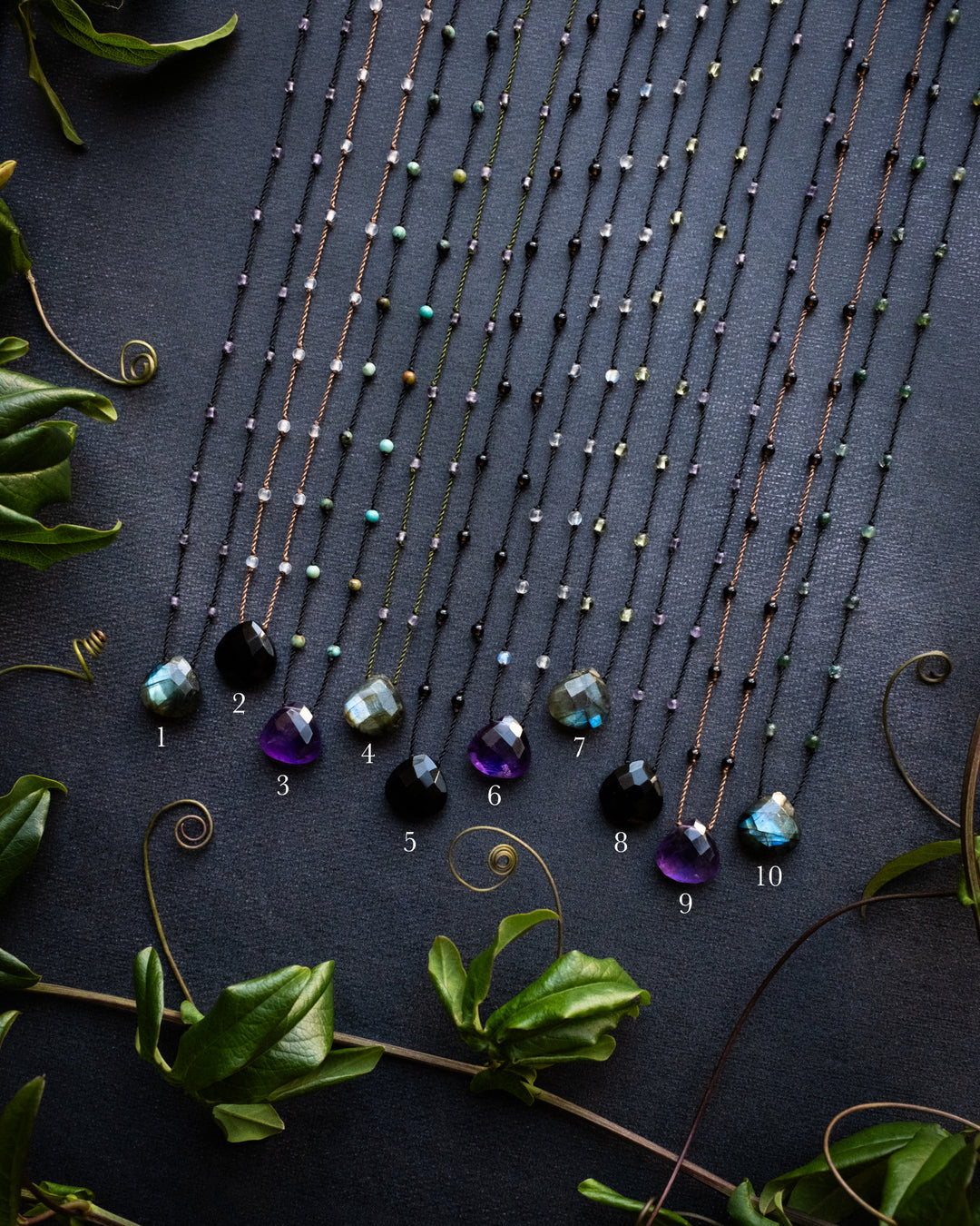 Labradorite / Amethyst / Black Onyx Hand Knotted Beaded Necklace