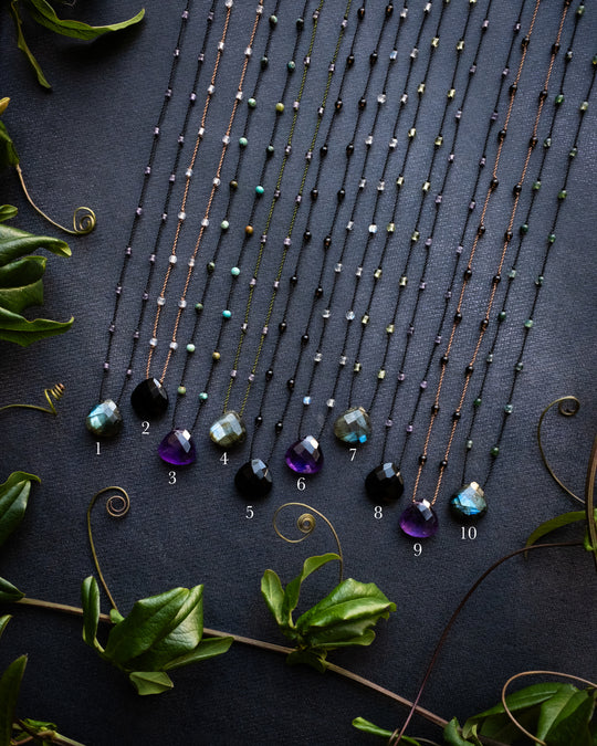 Labradorite / Amethyst / Black Onyx Hand Knotted Beaded Necklace
