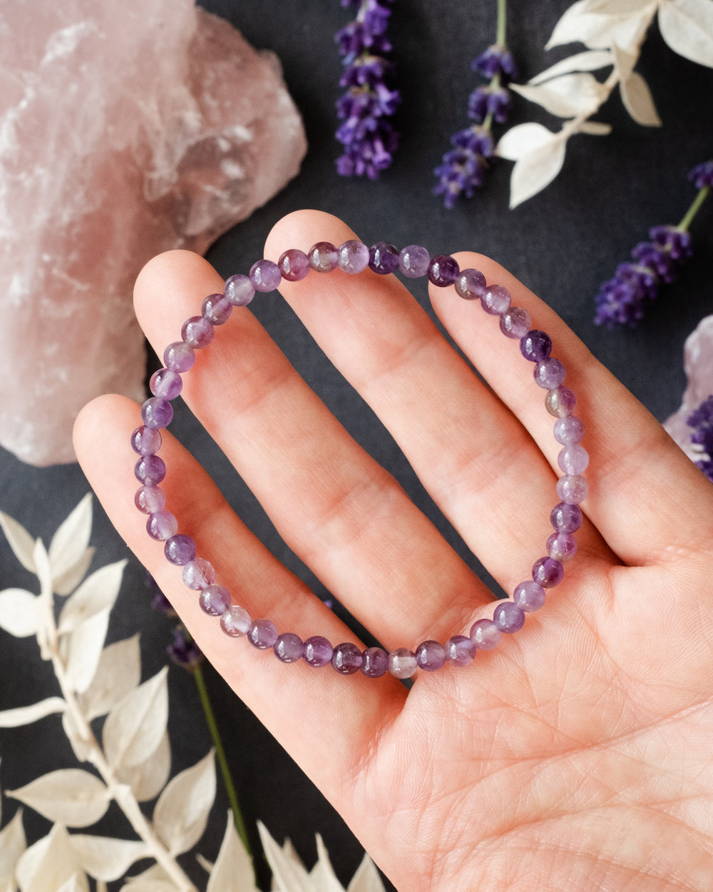 Amethyst Round Bead Bracelet 4mm - The Healing Pear