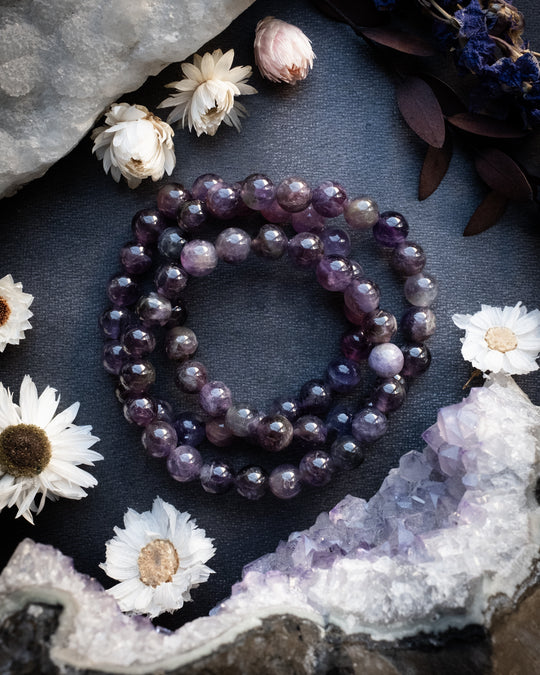 Smoky Amethyst Round Bead Bracelet 8mm