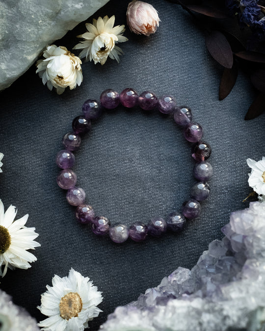 Smoky Amethyst Round Bead Bracelet 8mm
