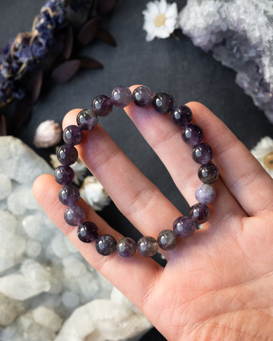 Smoky Amethyst Round Bead Bracelet 8mm