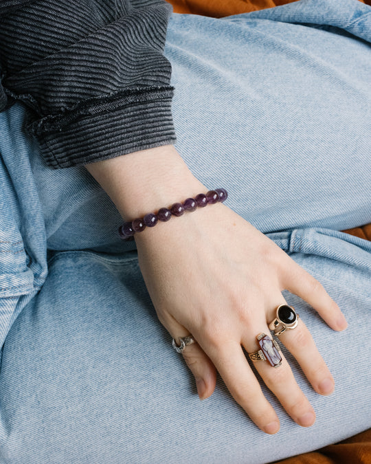 Smoky Amethyst Round Bead Bracelet 8mm