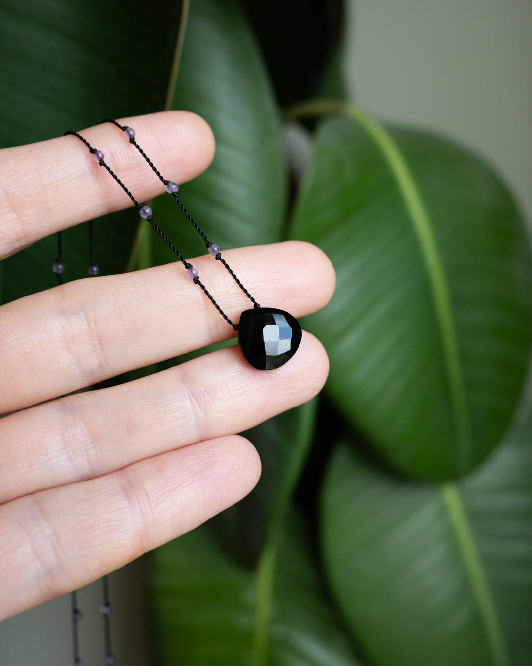 Labradorite / Amethyst / Black Onyx Hand Knotted Beaded Necklace