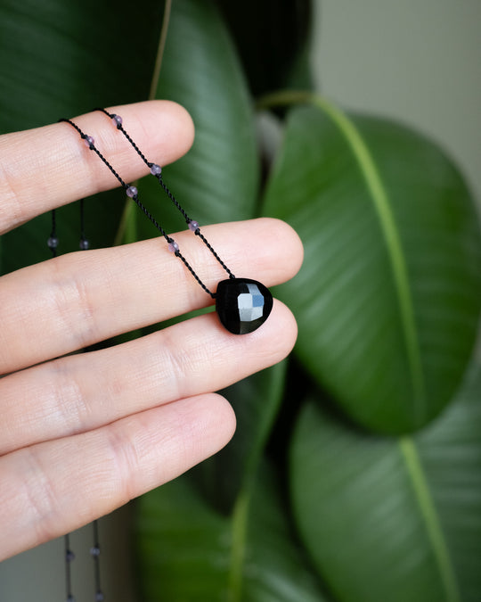 Labradorite / Amethyst / Black Onyx Hand Knotted Beaded Necklace