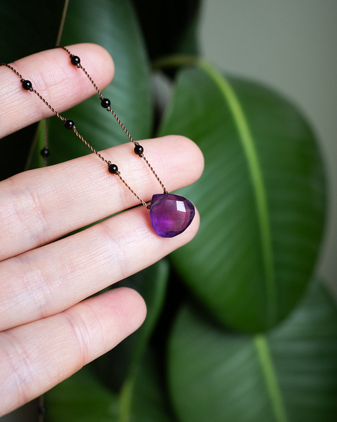 Labradorite / Amethyst / Black Onyx Hand Knotted Beaded Necklace