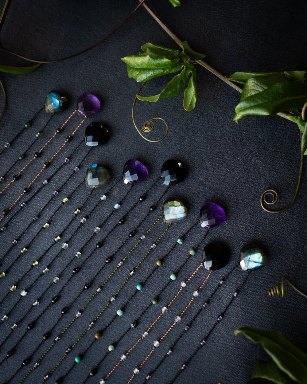 Labradorite / Amethyst / Black Onyx Hand Knotted Beaded Necklace