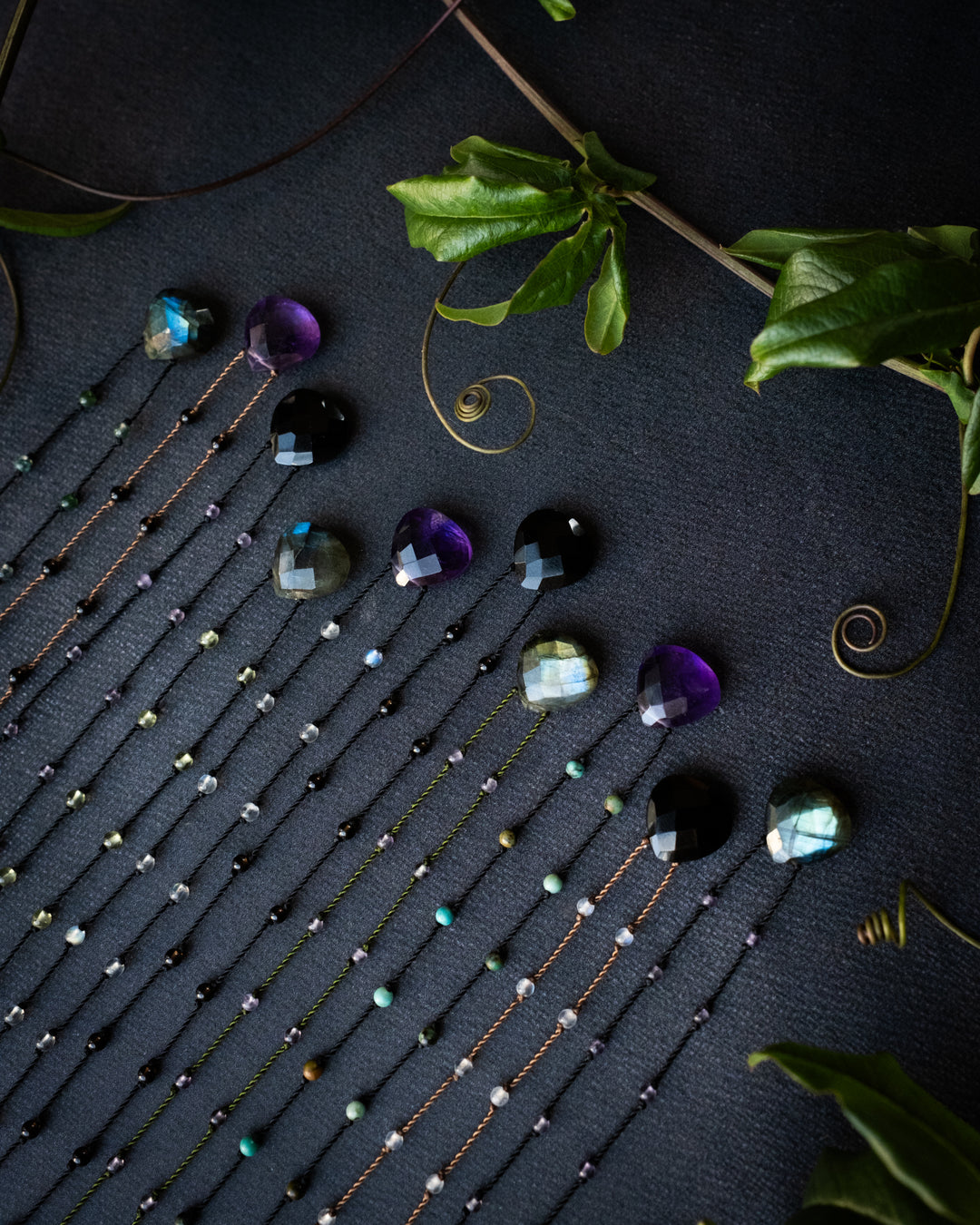 Labradorite / Amethyst / Black Onyx Hand Knotted Beaded Necklace