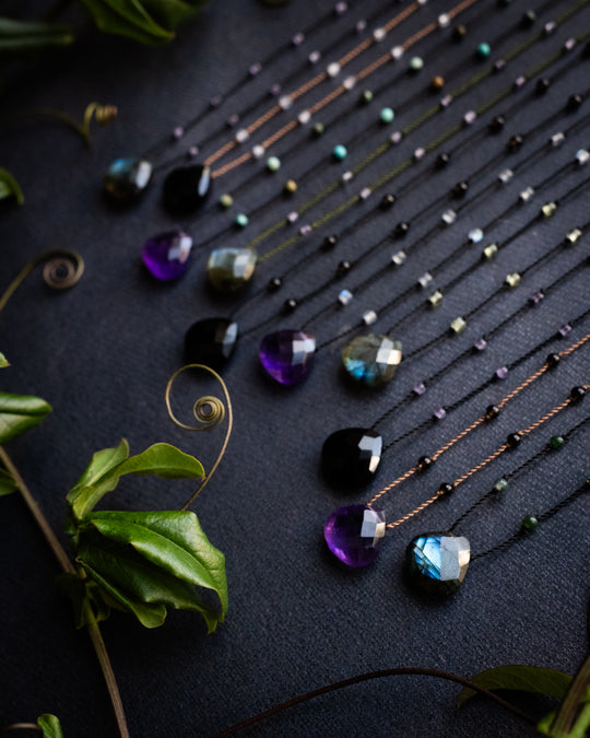 Labradorite / Amethyst / Black Onyx Hand Knotted Beaded Necklace