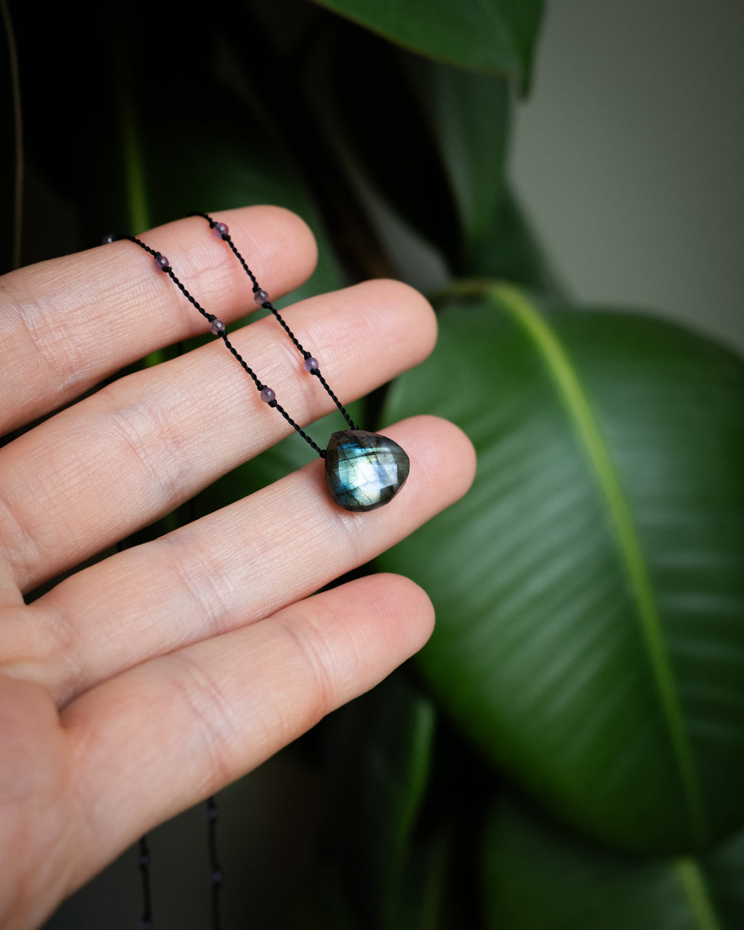 Labradorite / Amethyst / Black Onyx Hand Knotted Beaded Necklace