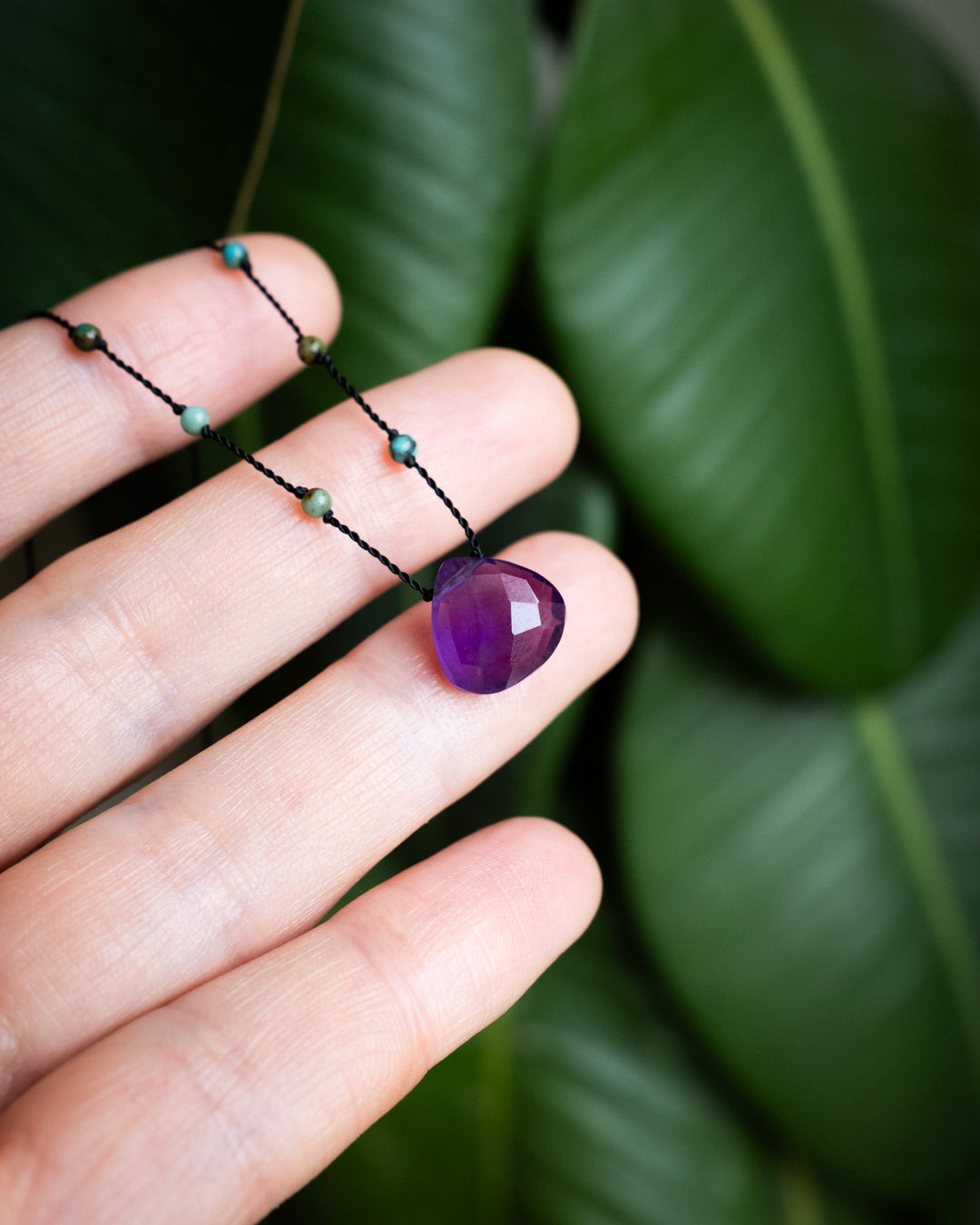 Labradorite / Amethyst / Black Onyx Hand Knotted Beaded Necklace