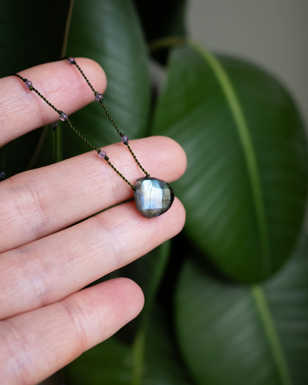 Labradorite / Amethyst / Black Onyx Hand Knotted Beaded Necklace