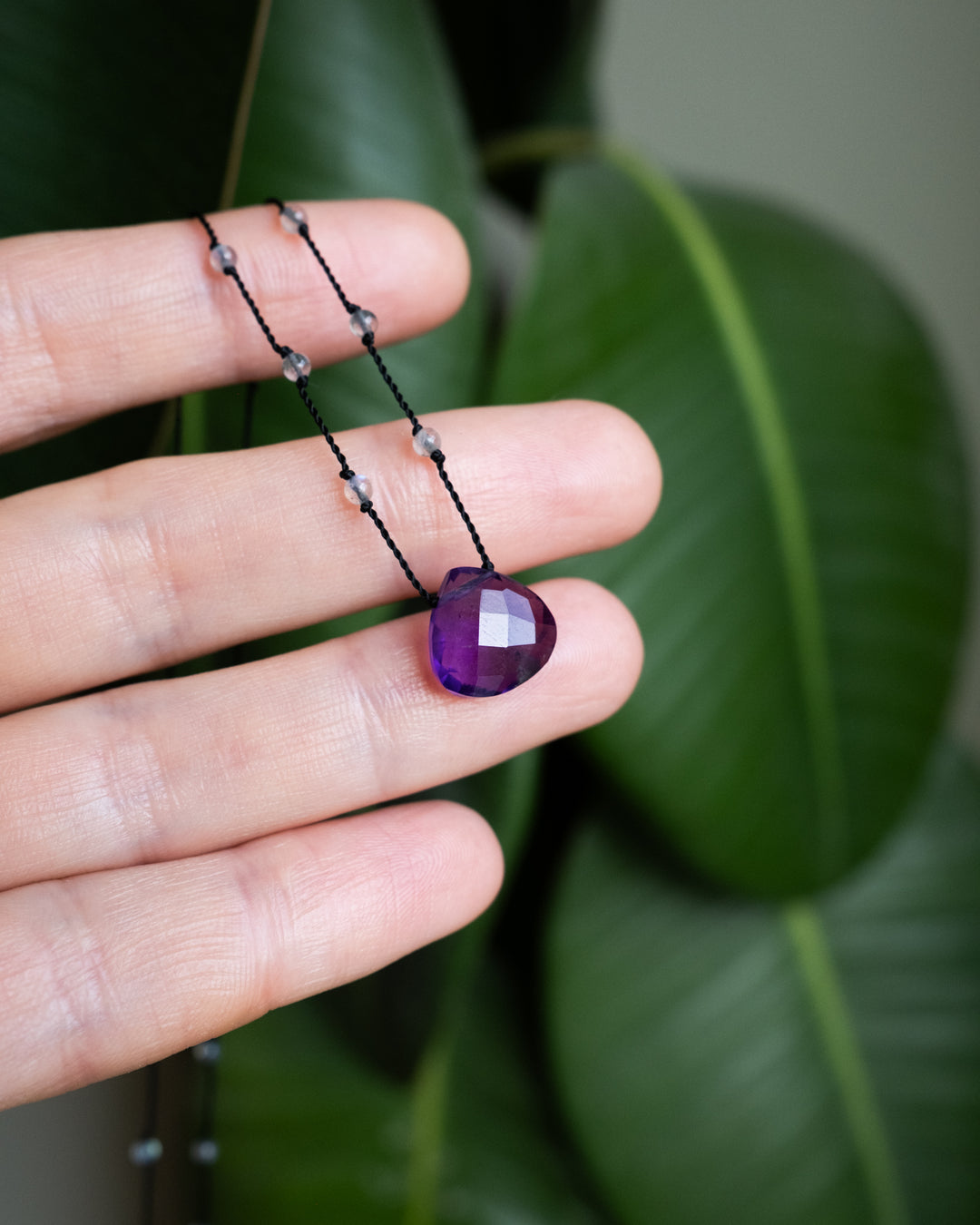 Labradorite / Amethyst / Black Onyx Hand Knotted Beaded Necklace