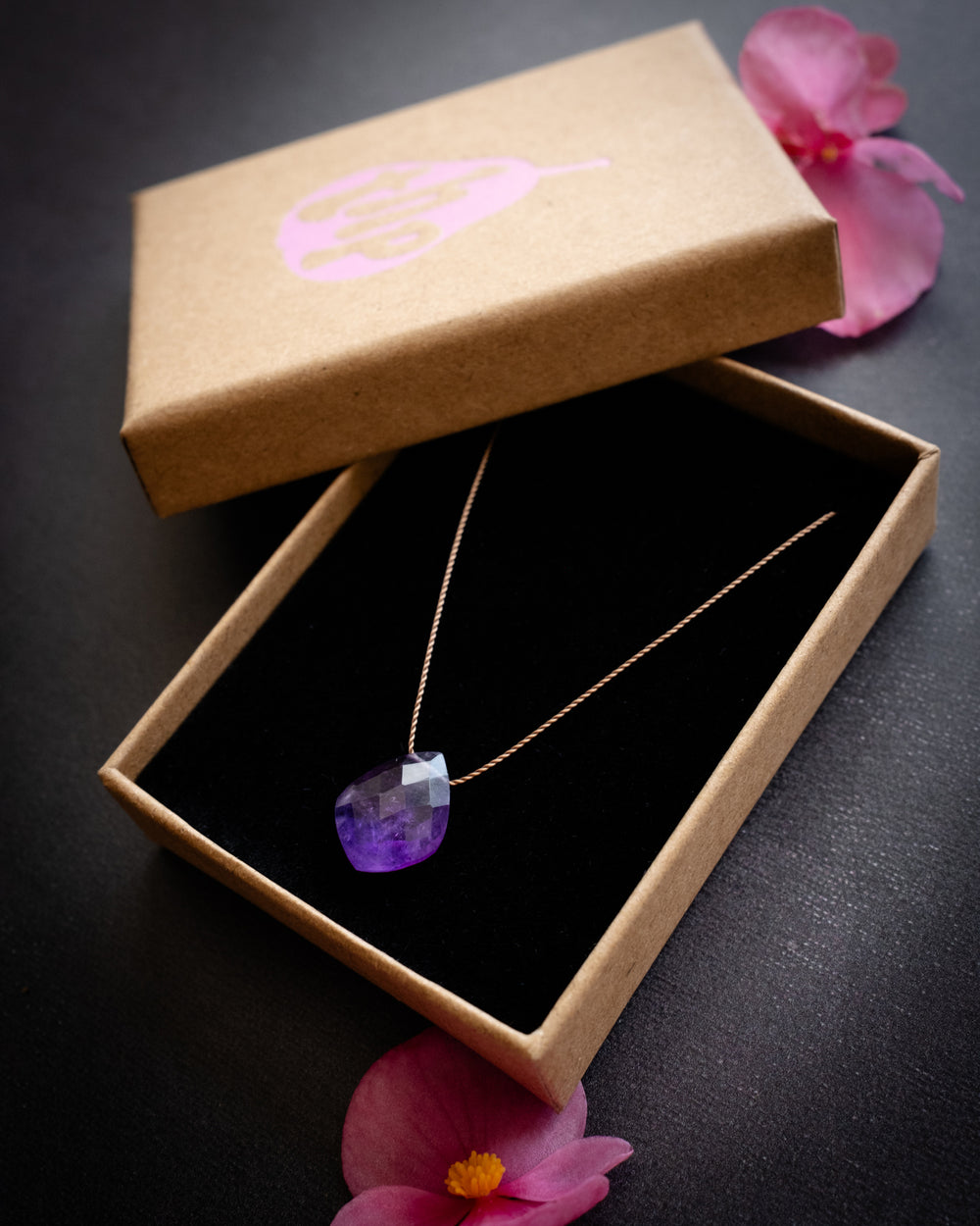 Amethyst Diamond Vegan Silk Necklace - The Healing Pear