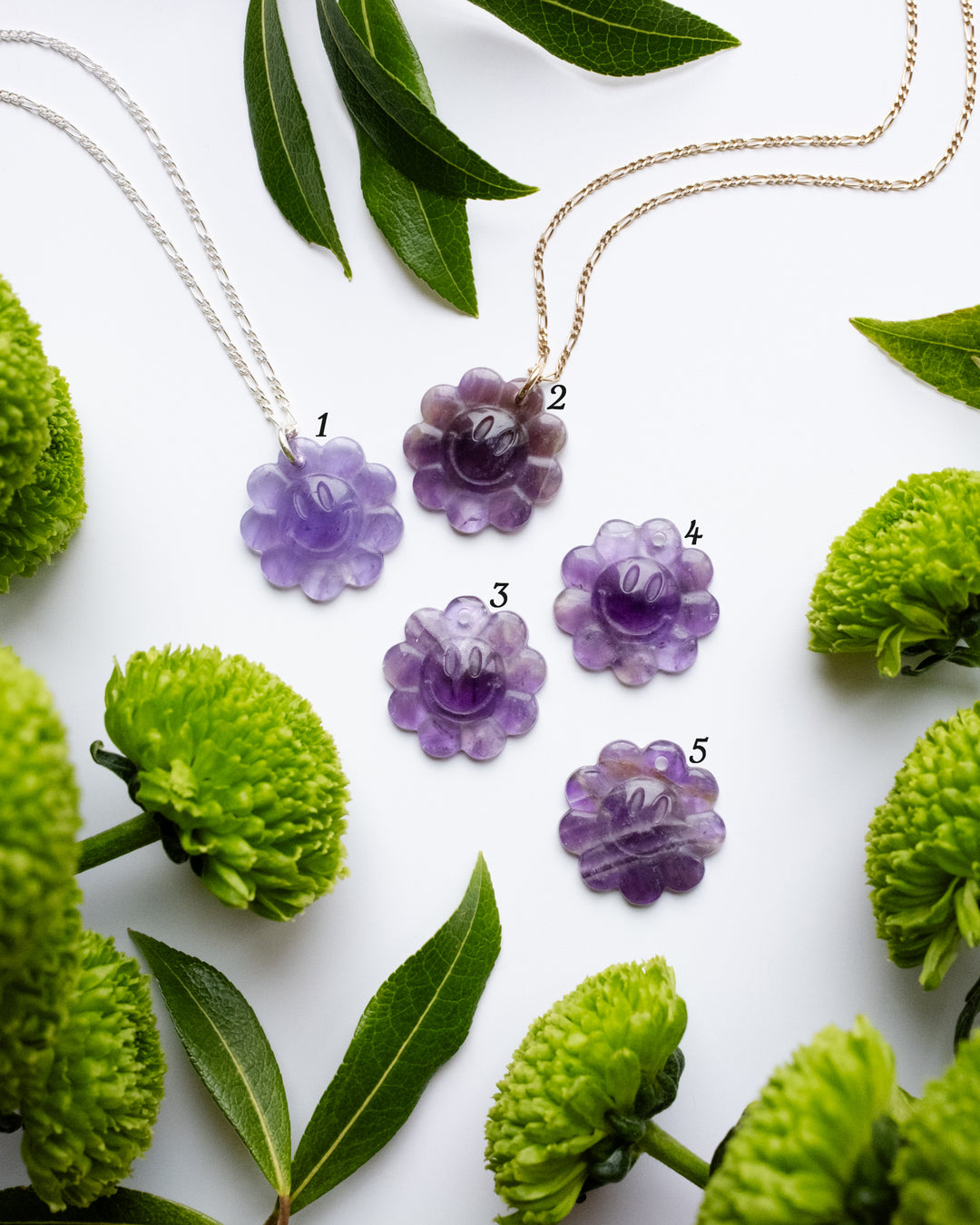 Amethyst Hand Carved Groovy Flower Necklace - The Healing Pear