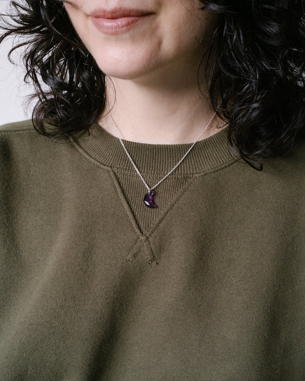 Rainbow Fluorite Crescent Moon Recycled Sterling Silver or Gold Necklace - The Healing Pear