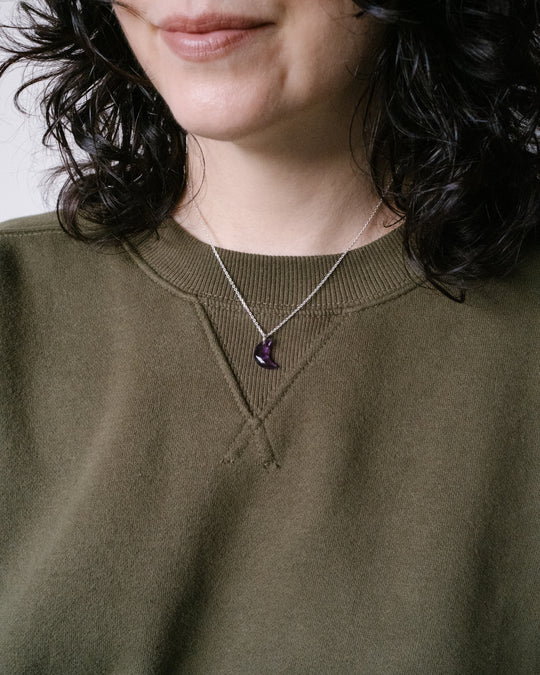 Amethyst Crescent Moon Recycled Sterling Silver or Gold Necklace