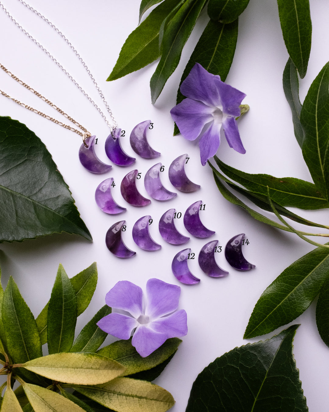 Amethyst Crescent Moon Recycled Sterling Silver or Gold Necklace