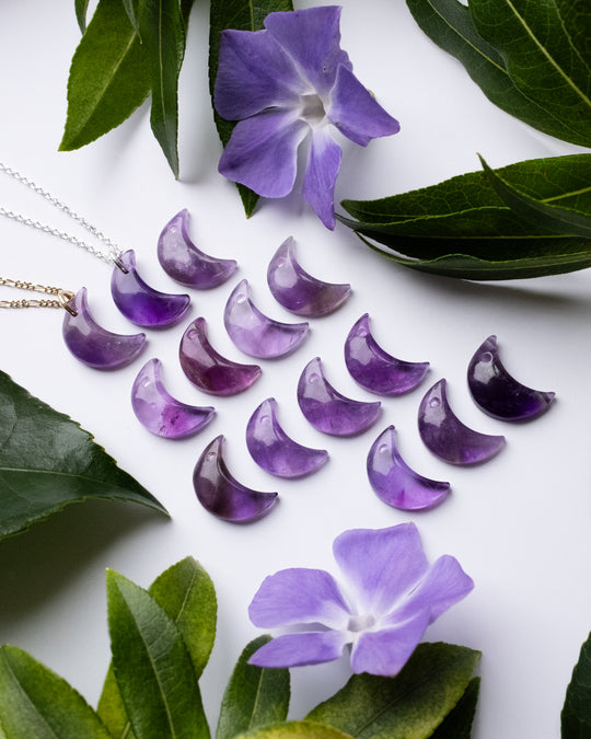 Amethyst Crescent Moon Recycled Sterling Silver or Gold Necklace