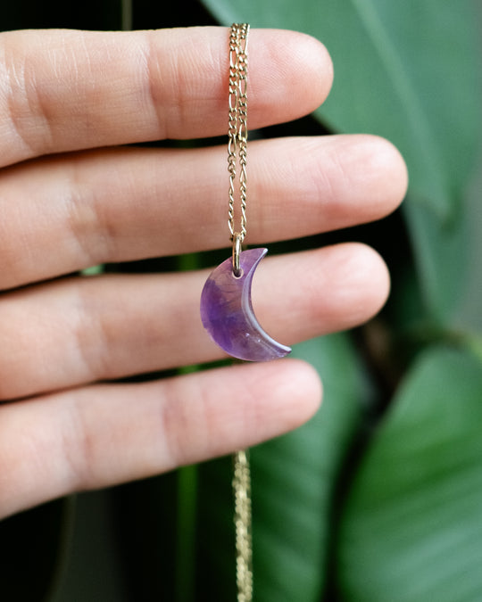 Amethyst Crescent Moon Recycled Sterling Silver or Gold Necklace