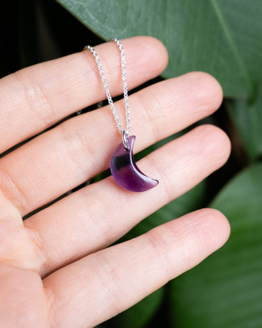 Amethyst Crescent Moon Recycled Sterling Silver or Gold Necklace
