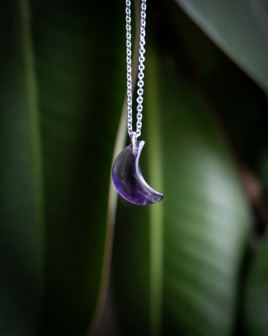 Amethyst Crescent Moon Recycled Sterling Silver or Gold Necklace