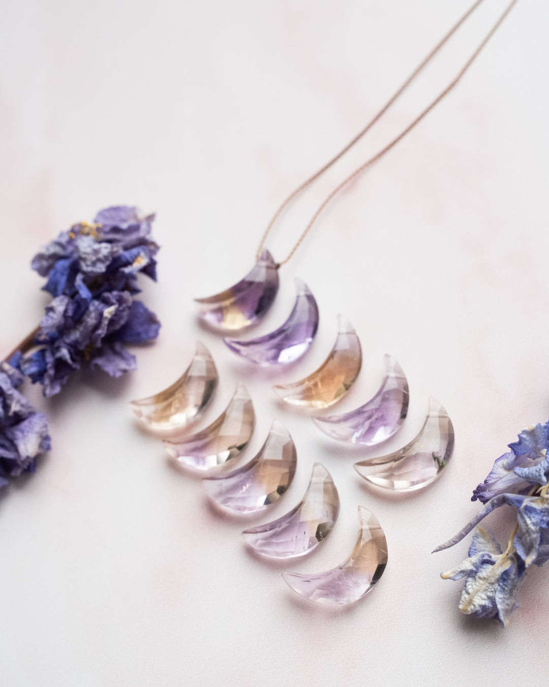 Ametrine Mini Moon Vegan Silk Necklace - The Healing Pear